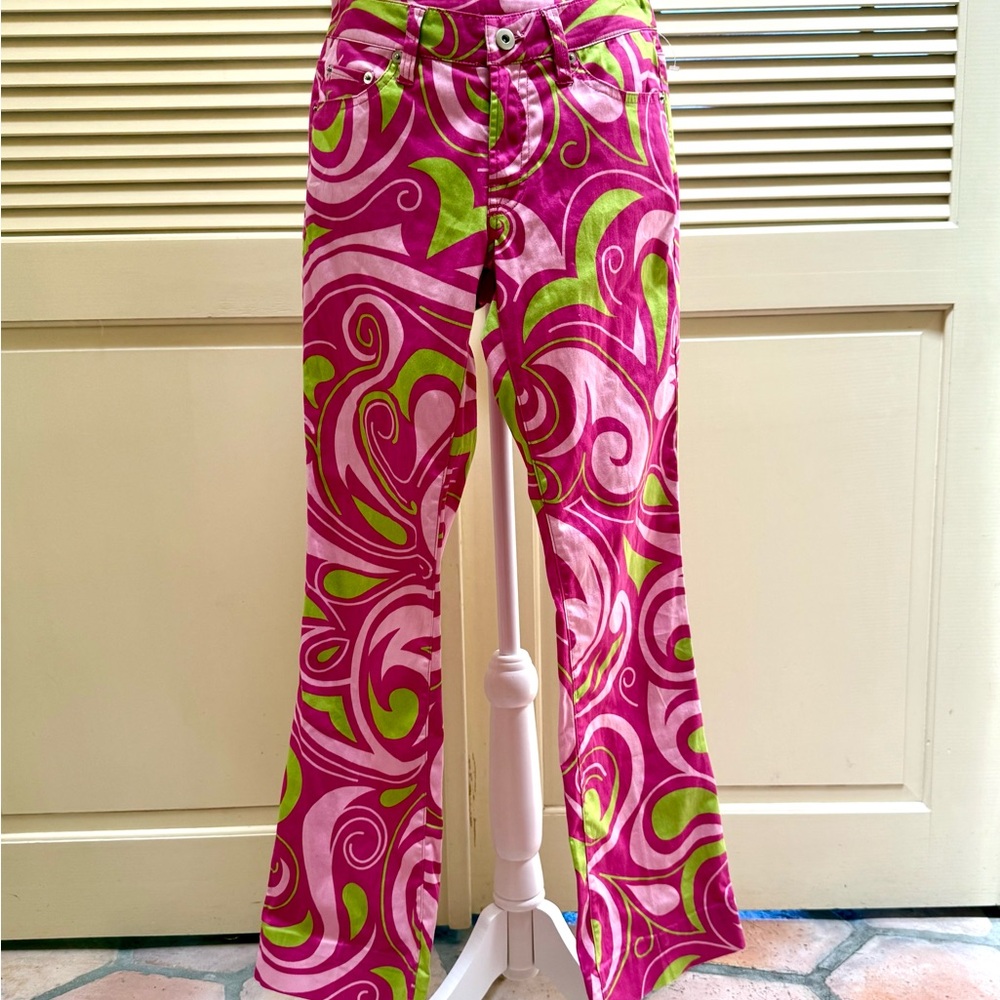 Pink and green swirl print flare pants Pink & Green Swirl Print Flare Pants